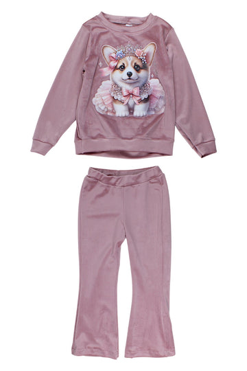 Velvet tracksuit with bell bottoms for girls, dirty pink Guliwerkids 1214-221025-5
