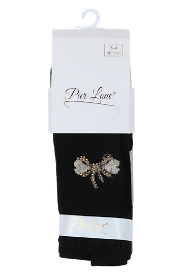 Girls' black tights with a bow and a zircon heart Pier Lone 1516-81025