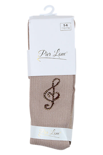 Girls' treble clef tights with rhinestones, light beige, Pier Lone 1544-291025
