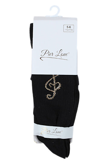 Girls' black tights with a treble clef and rhinestones Pier Lone 1544-291025