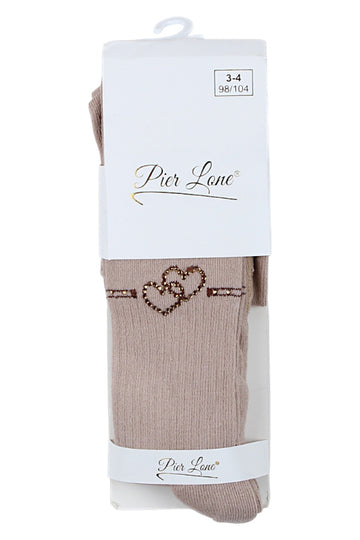Girls' zirconium heart tights, beige, Pier Lone 1609-291025-1