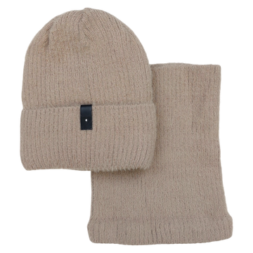 Set of hat with snood alpaca girl beige Grans KA-27-241024-1
