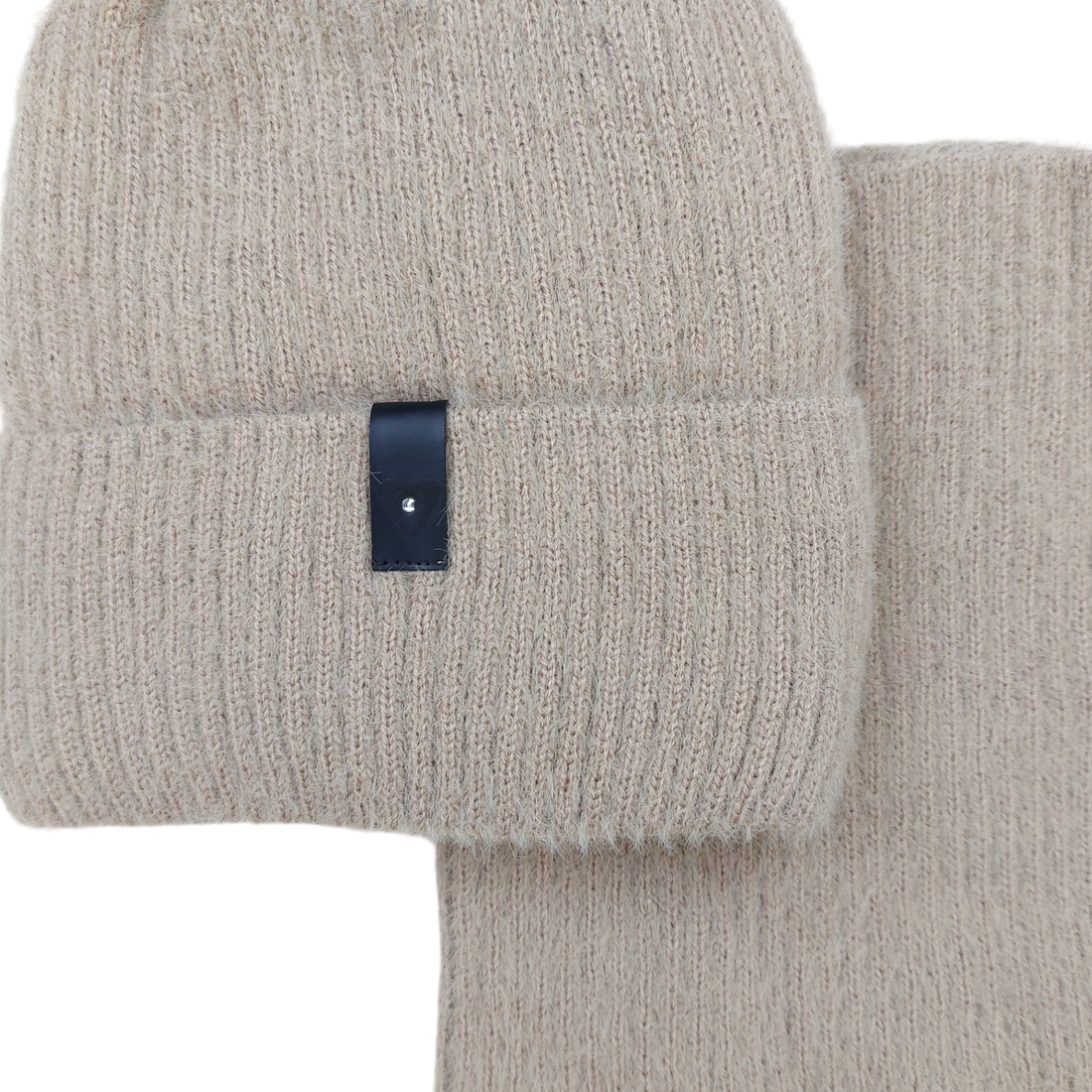 Set of hat with snood alpaca girl beige Grans KA-27-241024-1