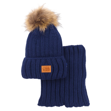 Set of hat with a snood with a pompom for boys navy blue Agbo K-41-241024-23