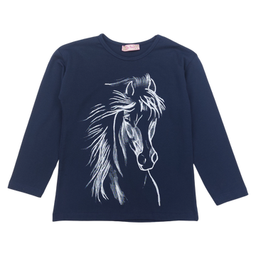 Cotton blouse horse girl navy blue Your Word 434-161024