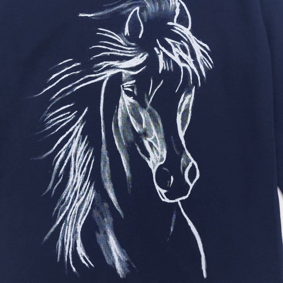 Cotton blouse horse girl navy blue Your Word 434-161024