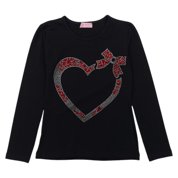 Cotton blouse hearts, zircon girl black Your Word 5434-191024-14