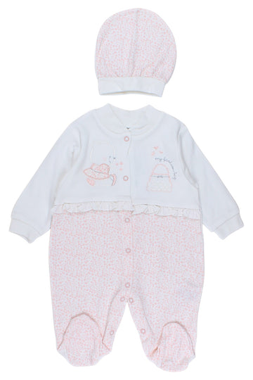 Pink baby romper and hat set for girls Bebelinna 2036-6825-40