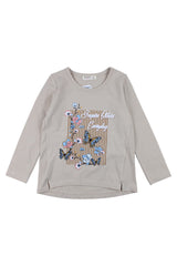 Girls' blouse with flowers and butterflies, beige, Breeze 21054-20825-1