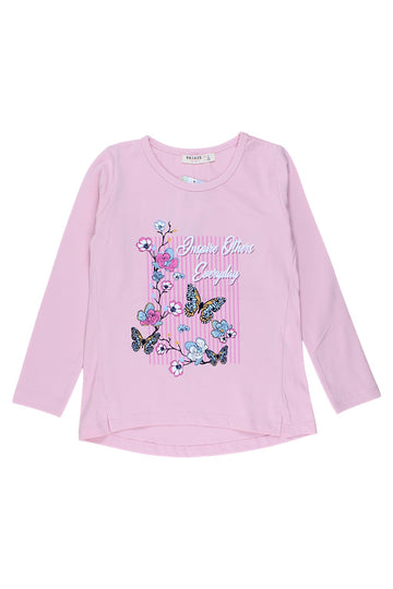 Girls' tunic with flowers and butterflies, pink, Breeze 21054-81025-40