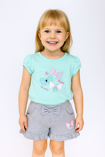 Girls' set with floral shorts, mint Breeze 21728-17625-32