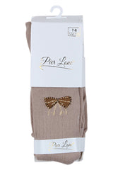 Beige girls' tights with a bow and rhinestones Pier Lone 2212-81025