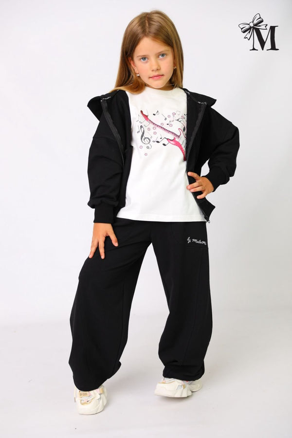 Spodnie dresowe z cięciami dziewczęce czarne MałaMi 2223-31726-13