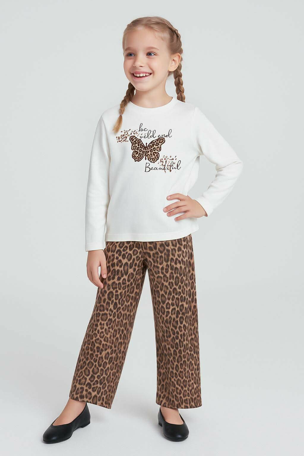 Komplet szwedy w panterkę dziewczęcy krem Breeze 22274-21225