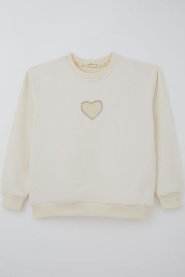 Bluza dziewczęca kremowa z sercem i perełkami Breeze 22458-21225-28