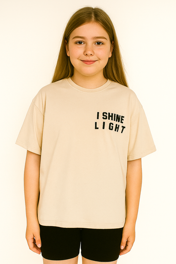 Cat oversize blouse for girls beige Meybiy 2419-12625-1