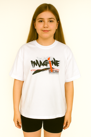 Cat oversize blouse for girls white Meybiy 2419-12625-3