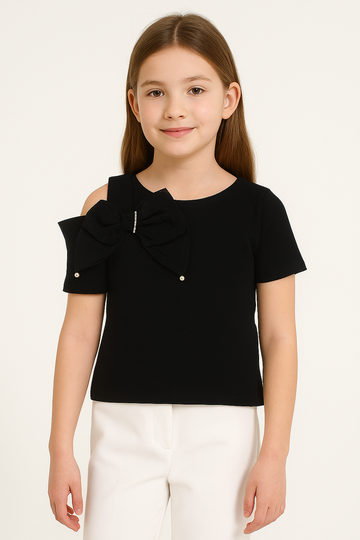 Girls' black bow blouse Happy Star 2421-12625
