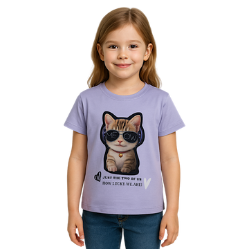 Kitten blouse with diode for girls, lilac, Pampella 2605-30525-29