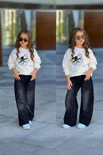 Black Bam Bam 2606-27825 Sweatshirt and Jeans Set for Girls