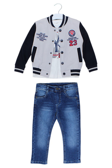 3-piece set with jeans for boys, gray, Bizizo 2703-6825-37