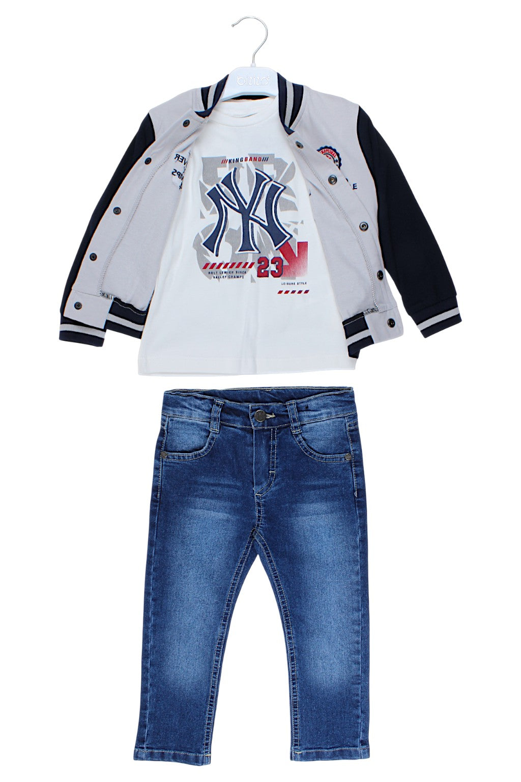 3-piece set with jeans for boys, gray, Bizizo 2703-6825-37