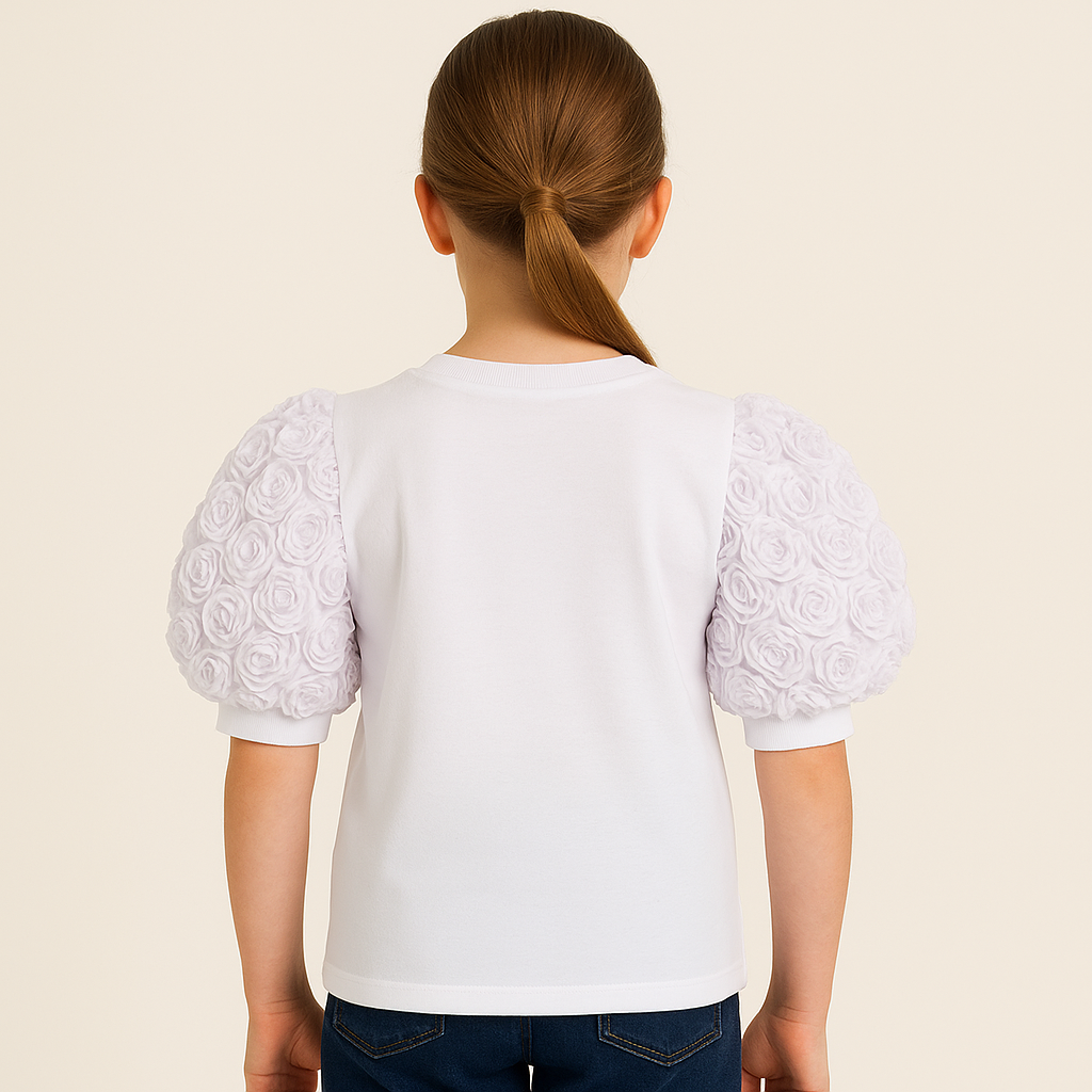 White blouse with rose sleeves for girls white Guliwerkids 2828-6525-3