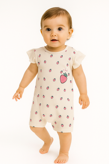 Strawberry girl's rompers cream Pokipo 3022-5625-28