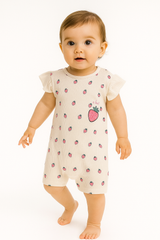 Strawberry girl's rompers cream Pokipo 3022-5625-28