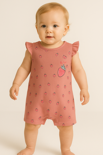 Girls' strawberry rompers dark pink Pokipo 3022-5625-10