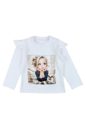 Girl with a dog screen blouse cream Guliwerkids 3329-221025