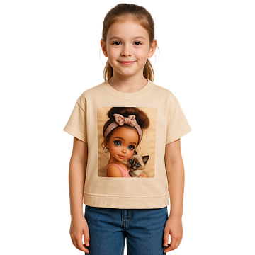 Beige girl's blouse with a cat motif Dresmoda 3421-30525-1