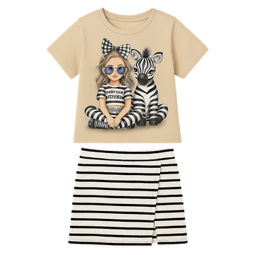 Girls' beige zebra skirt and shorts set Pamtime 3424-30525-1