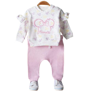 Cotton tracksuit in stripes 2 pieces for girls pink Anilco baby 39-30924
