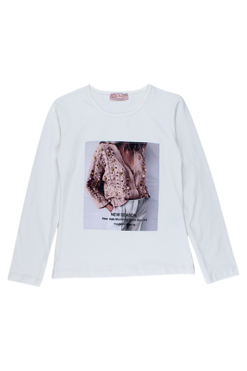 Girls' cream sweater screen blouse Your Word 4124-12925