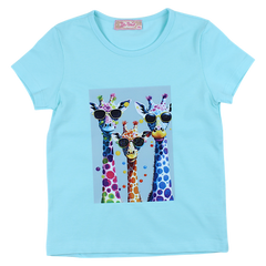 Girls' blouse 3 giraffes turquoise Your Word 4323-28425-44