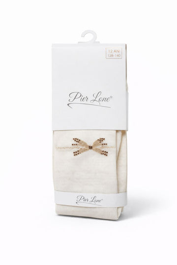 Rajstopy pachnące kremowe z kokardką i cyrkonią dziewczęce Pier Lone PL-1992-161225