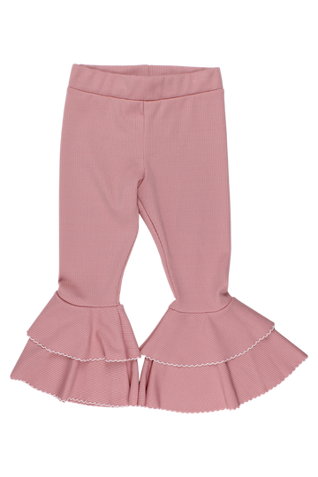 Girls' flared trousers with ruffles, powder pink, Timi 51592-20825
