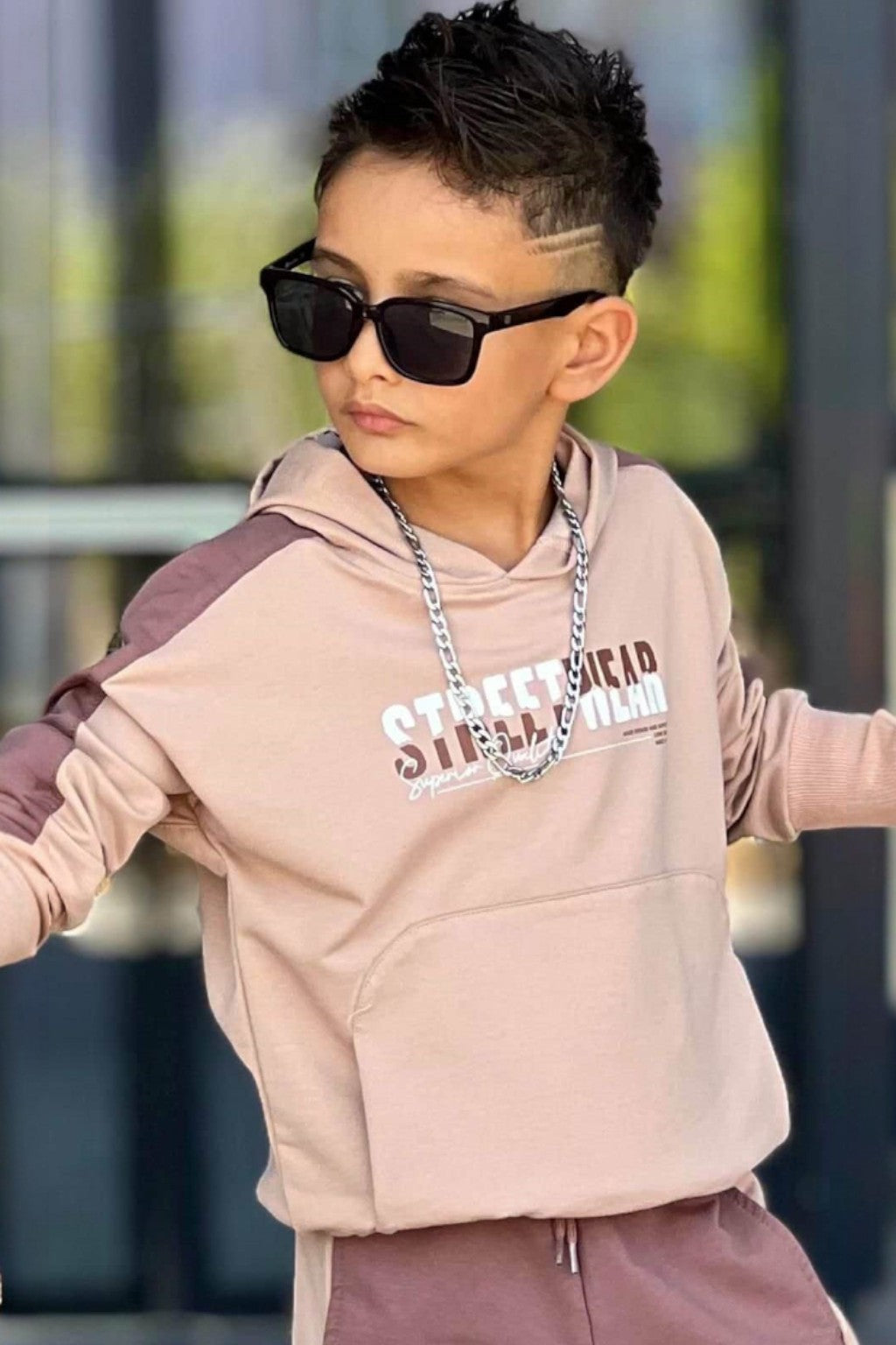 Street tracksuit for boys, beige, unlined, BamBam 60287-251125-1