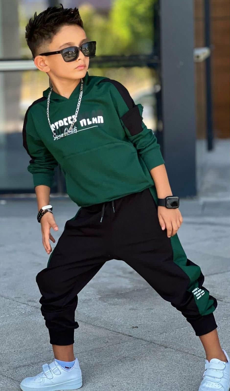 Street tracksuit, unlined, green, for boys, BamBam 60287-251125