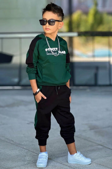 Street tracksuit, unlined, green, for boys, BamBam 60287-251125