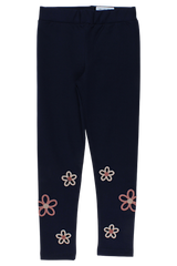 Girls' cotton leggings with embroidery, navy blue, Timi 60512-20825-23