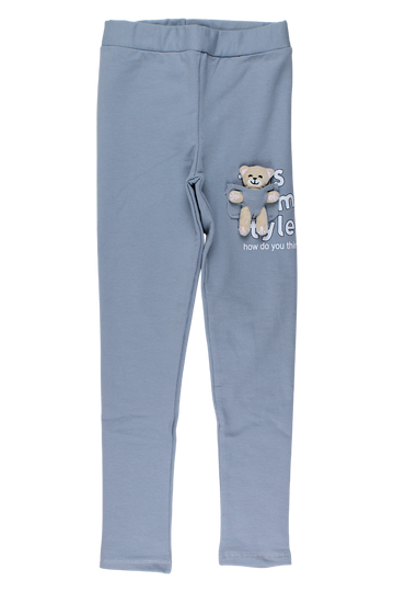 Teddy bear leggings for girls, ash grey, Timi 60521-17925