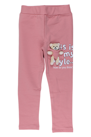 Teddy bear leggings for girls, powder pink, Timi 60521-17925