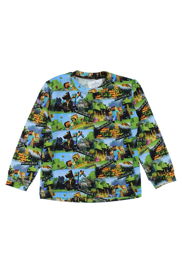 Minecraft digital print boy's blouse green Childrens faschion 6273-51125