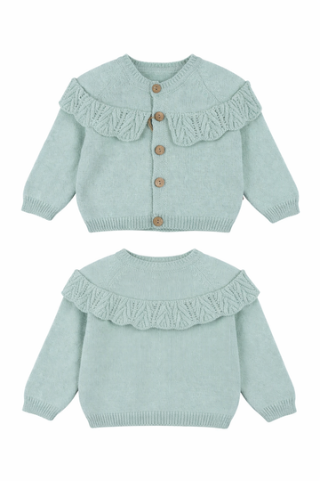 Girls' cardigan with ruffles, sage, Becol 7049-251125