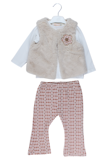 3-piece set with fur vest for girls, beige, Baby Rose 7857-28825-1