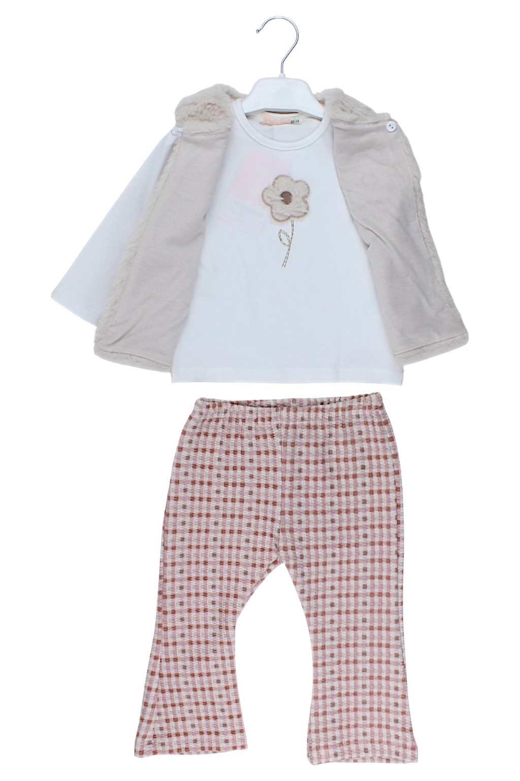 3-piece set with fur vest for girls, beige, Baby Rose 7857-28825-1