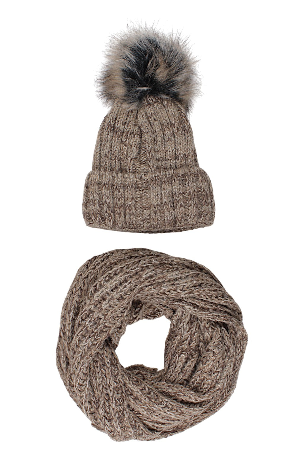 Beige hat and scarf set for girls Wrobi 8107-221025-1