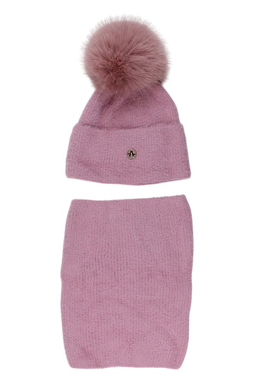 Girls' hat and scarf set, pink Ambra 8108-221025
